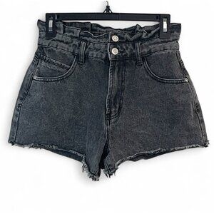Zoe High-Waisted Black Denim Frayed Hem Distressed Shorts Size 5